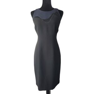 NWT E. Tahari black with navy detail sleeveless midi sheath dress size 8